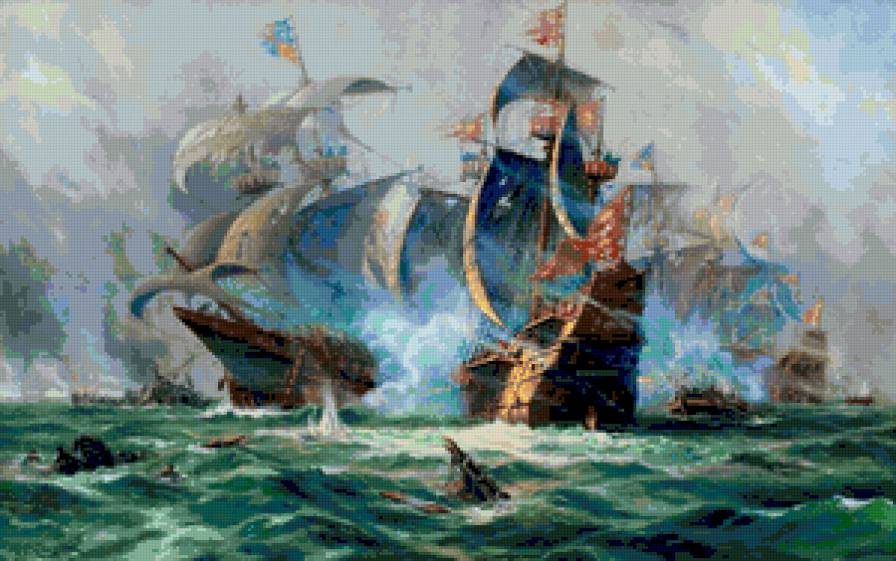 корабли - море корабль акварель - предпросмотр