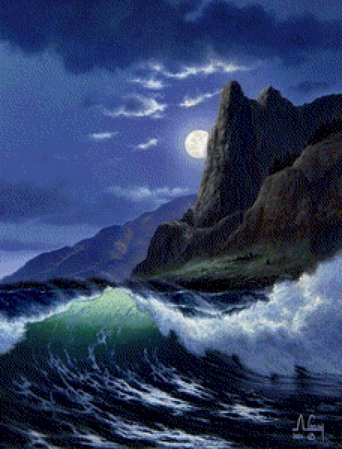 ночной прибой - луна, море, ночь - предпросмотр