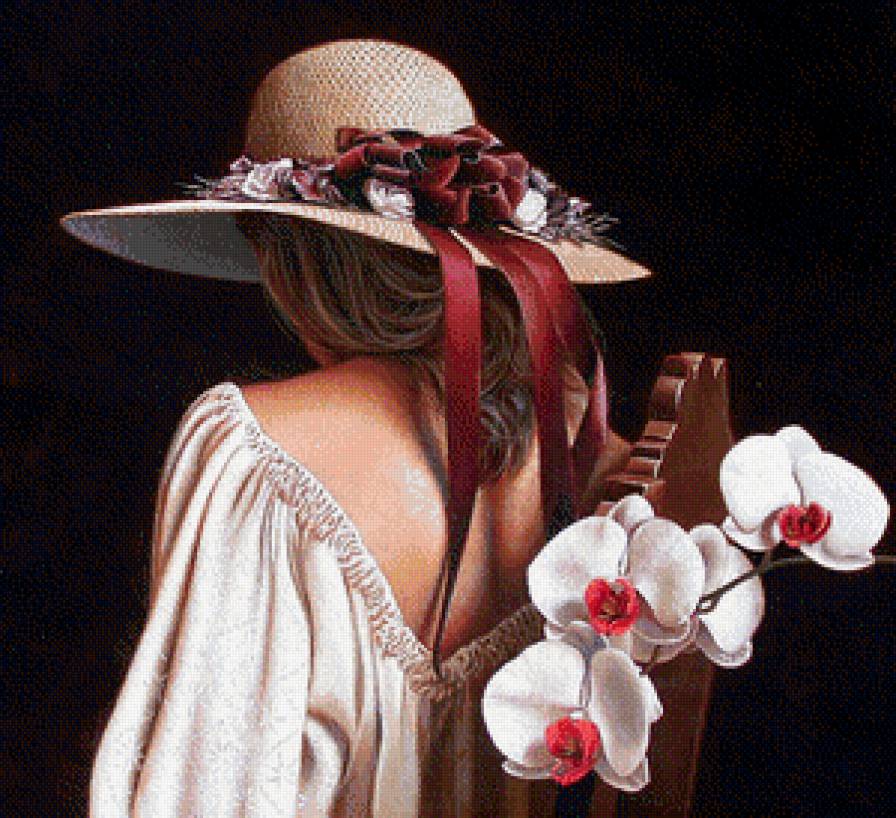 Дикая орхидея - девушка, орхидеи, цветы - предпросмотр