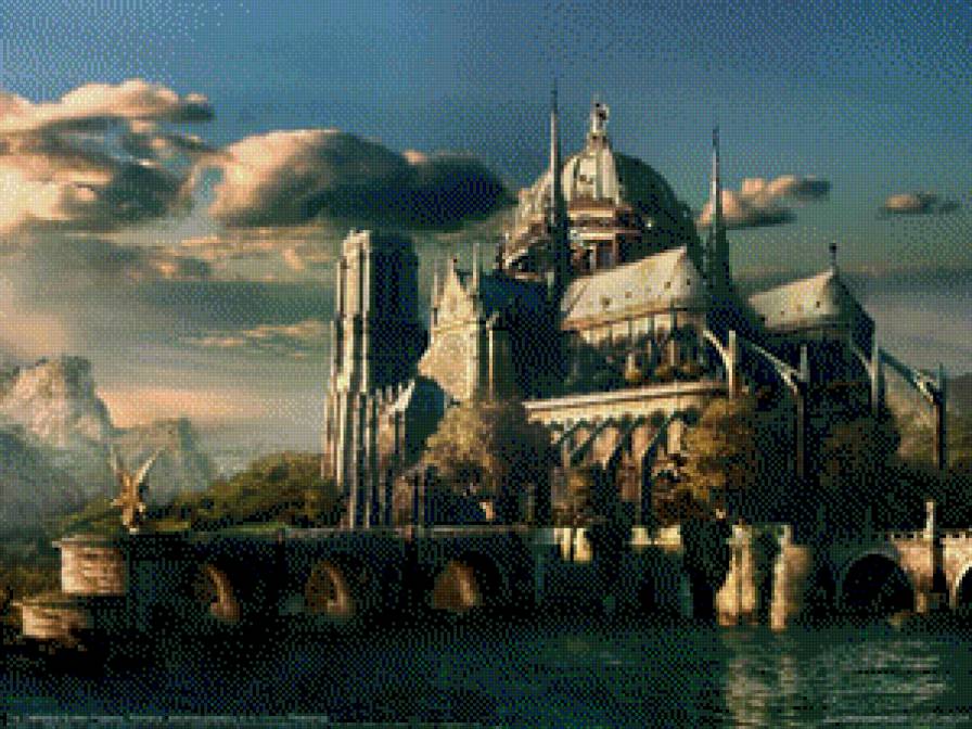 замок в горах - замок, пейзаж - предпросмотр