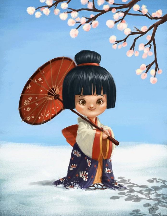 китаянка - гейша, китаянка, сакура, китай, девочка - оригинал