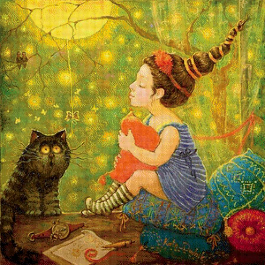 №610100 - девочка, кот, живопись - предпросмотр