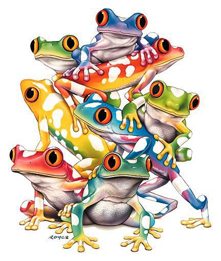 лягушачья пирамида - коллаж, пирамида, цветные, лягушки - оригинал