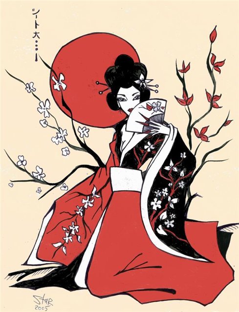 Японка - восток, гейша, цветы, женщина, девушка, япока - оригинал