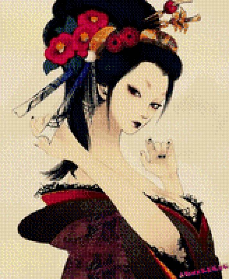 Японка - женщина, восток, цветы, япока, девушка - предпросмотр