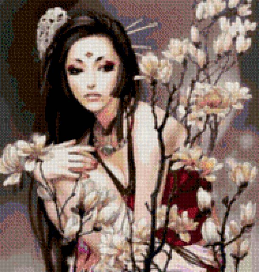 Японка - восток, япока, девушка, цветы, женщина - предпросмотр