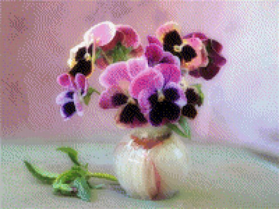 Анютины глазки - анютины глазки, цветы, ваза с цветами, букет цветов - предпросмотр