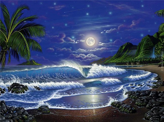 ночной прибой - луна, море, ночь - оригинал