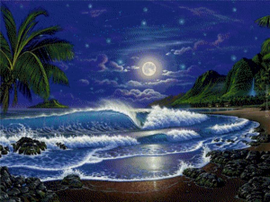 ночной прибой - ночь, море, луна - предпросмотр