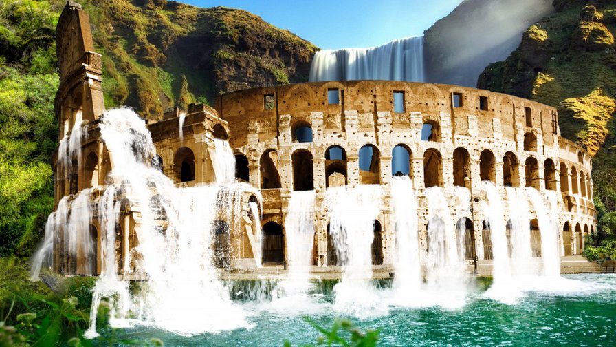 Древний водопад - природа, водопад - оригинал