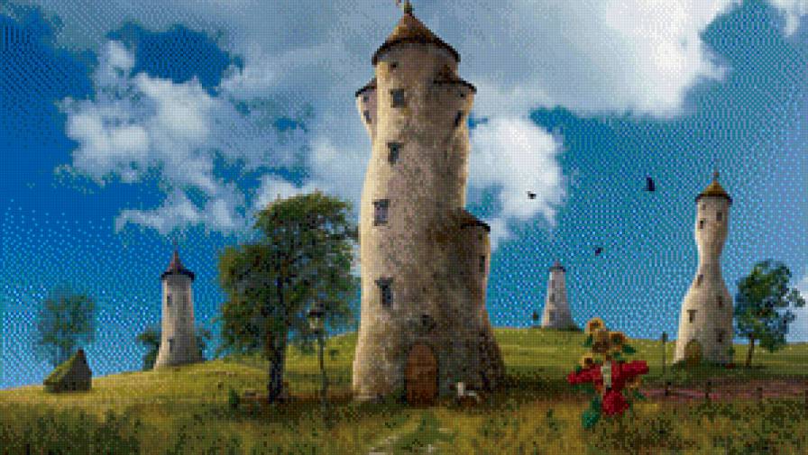 Домик - пейзаж, краски, дерево, огород, дом - предпросмотр