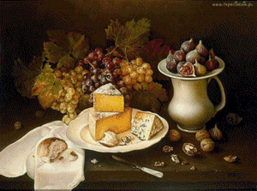 натюрморт, виноград, сыр, инжир - предпросмотр