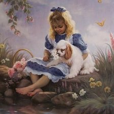 Схема вышивки «Девочка с собакой.»