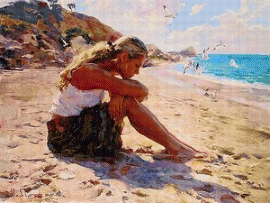 На берегу - море, девушка, лето - предпросмотр