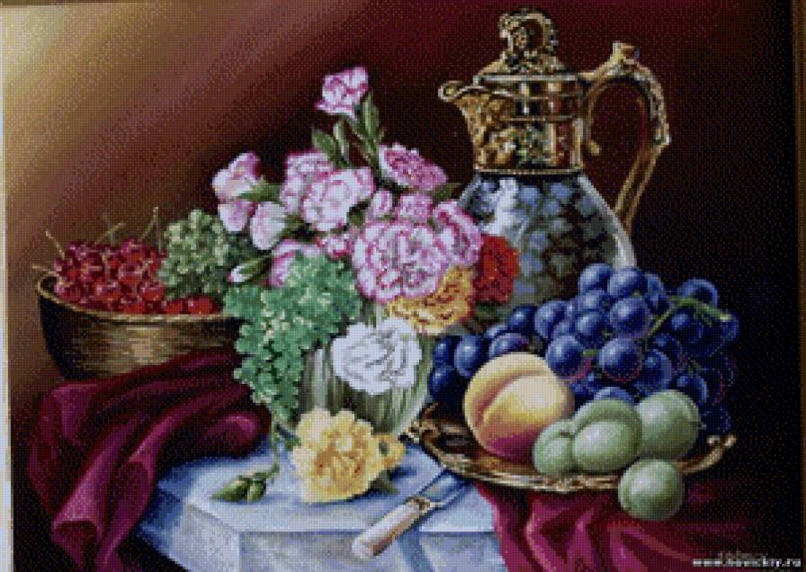 Натюрморт - цветы, натюрморт, фрукты - предпросмотр