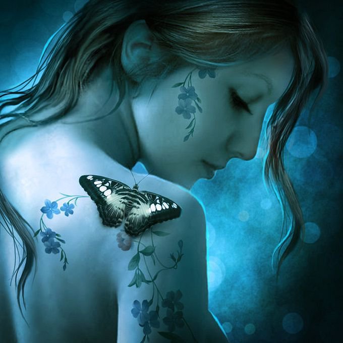бабочка - силуэт, бабочка, девушка, тату - оригинал