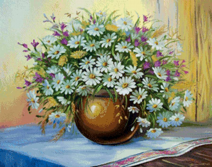 Полеаые цветы - ромашки, цветы, букет - предпросмотр