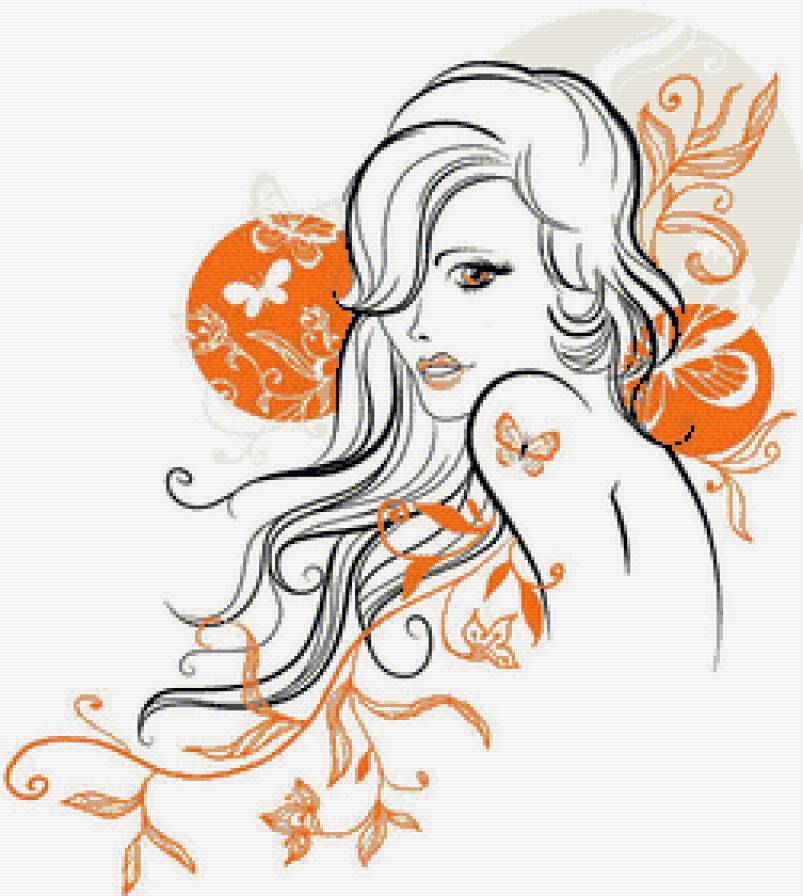 Девушка - фэнтези, монохром, бабочки, цветы, девушка - предпросмотр