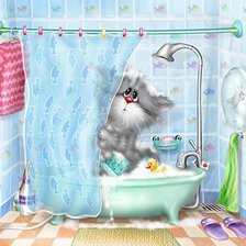 Оригинал схемы вышивки «котик в ванной» (№612967)