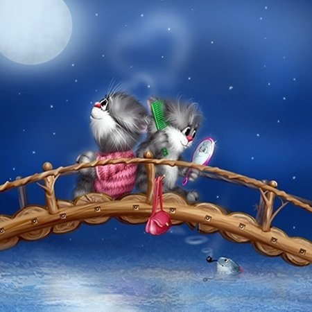 свидание - мост, детские, вода, кот, котята, дети, картинки - оригинал