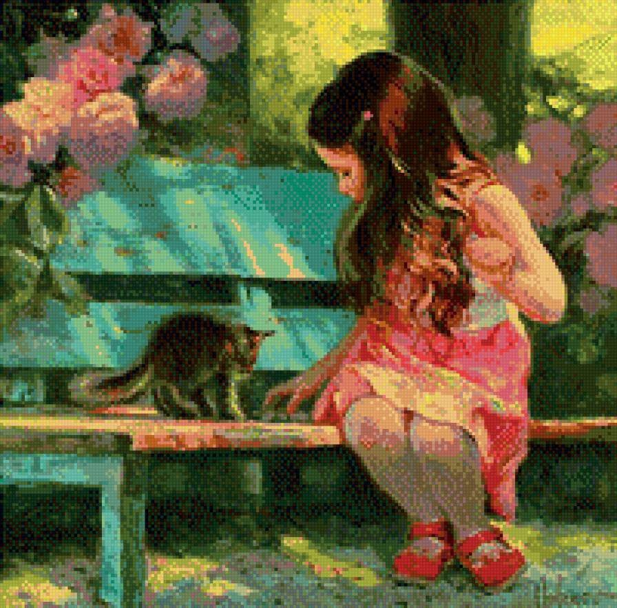 девочка и котик - предпросмотр