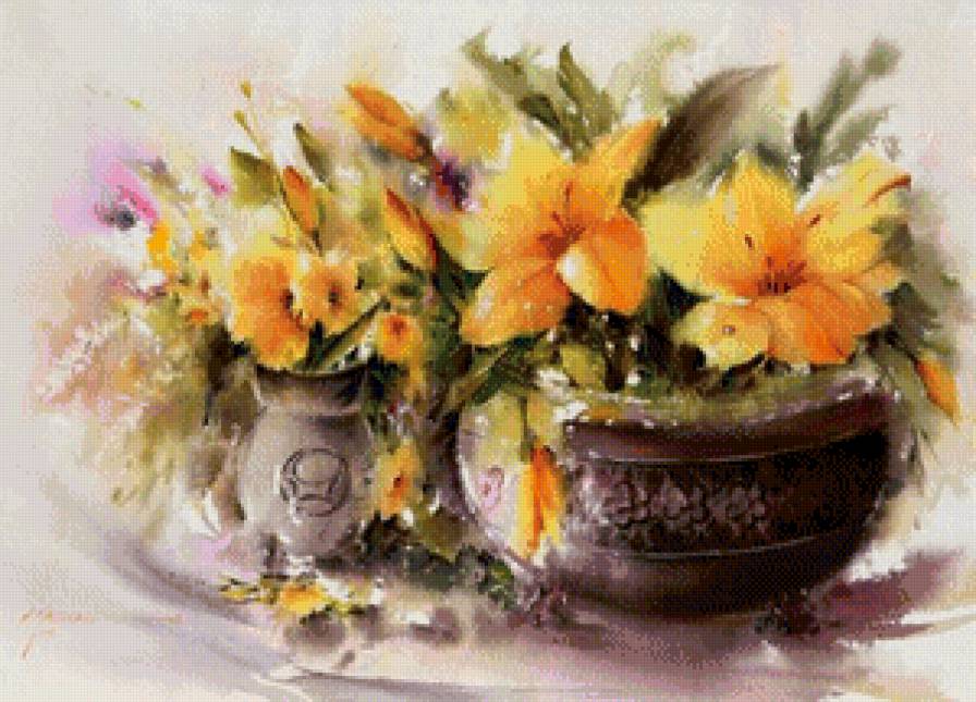 жёлтые цветы - букет, акварель, цветы, живопись - предпросмотр