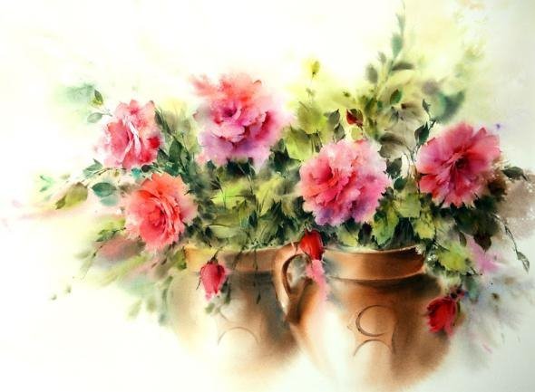 букет роз - цветы, живопись, букет, розы, акварель - оригинал