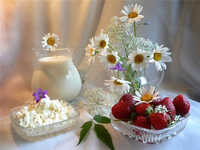 натюрморт - цветы, природа, клубника - оригинал