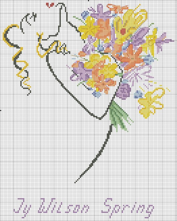 Девушка с цветами - вышивка крестиком - оригинал