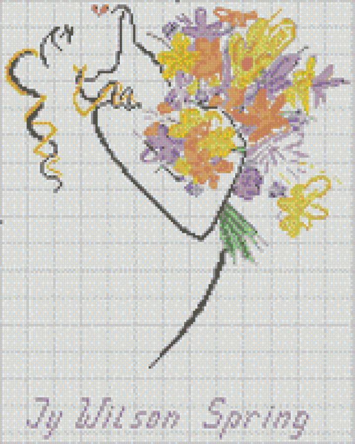 Девушка с цветами - вышивка крестиком - предпросмотр