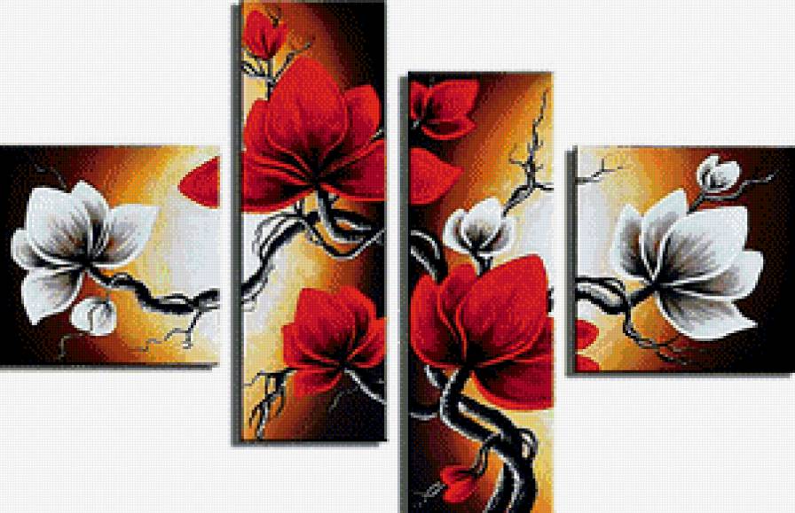 Полиптих - магнолии, цветы - предпросмотр