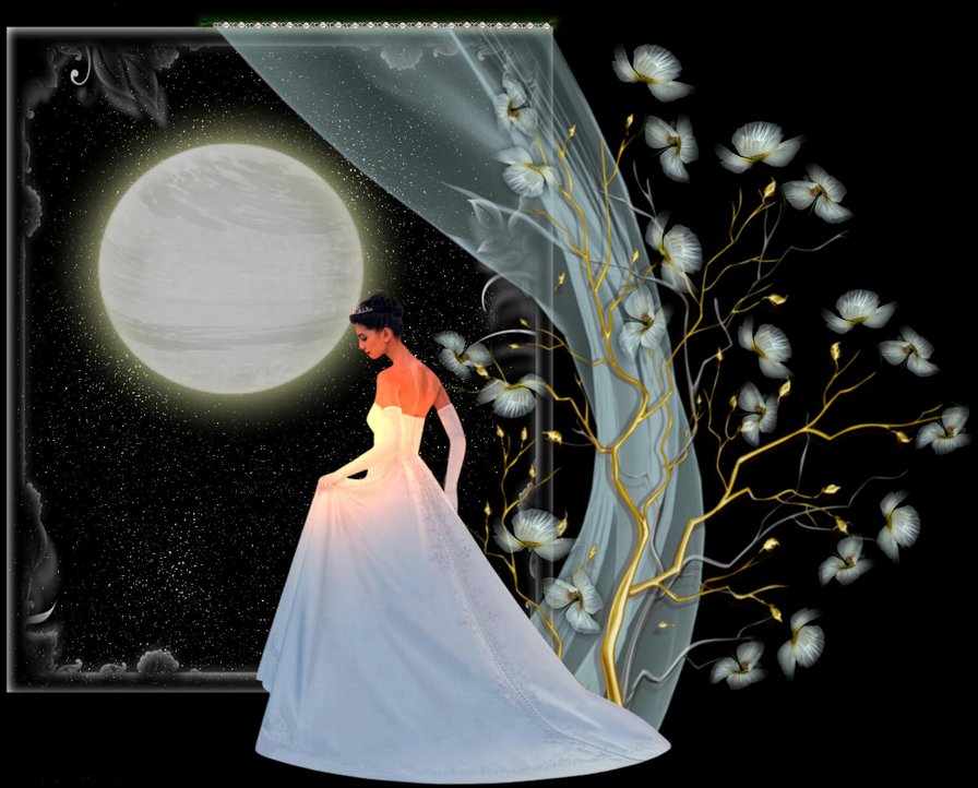 в лунном свете - луна, девушка - оригинал