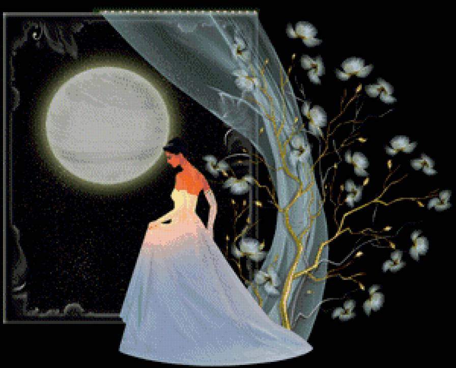 в лунном свете - девушка, луна - предпросмотр