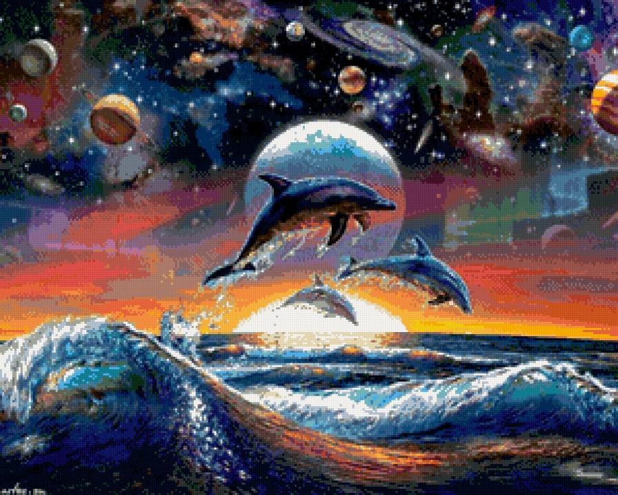 Дельфины - дельфины, море, звезды - предпросмотр