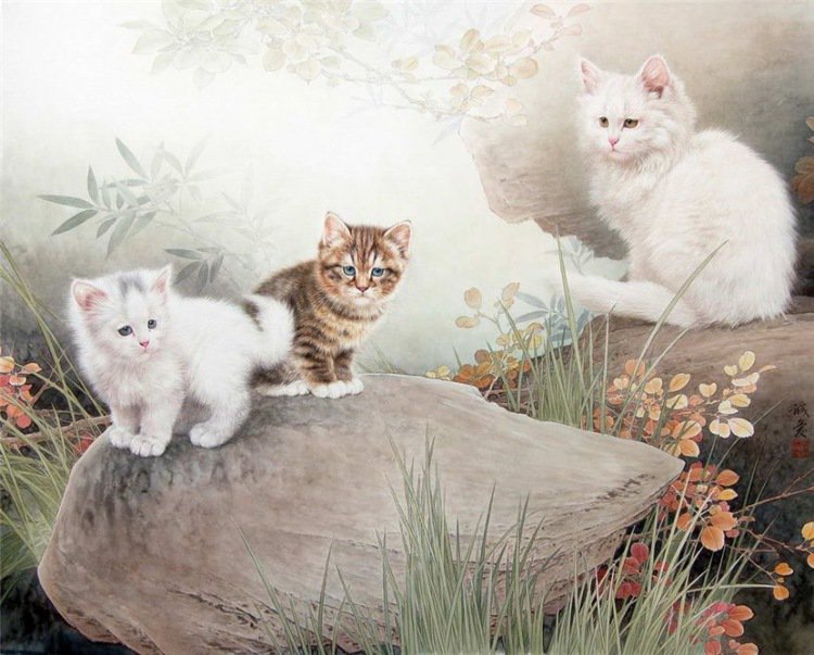 кошка с котятками - кошки - оригинал