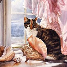 Оригинал схемы вышивки «кот на окне» (№614807)