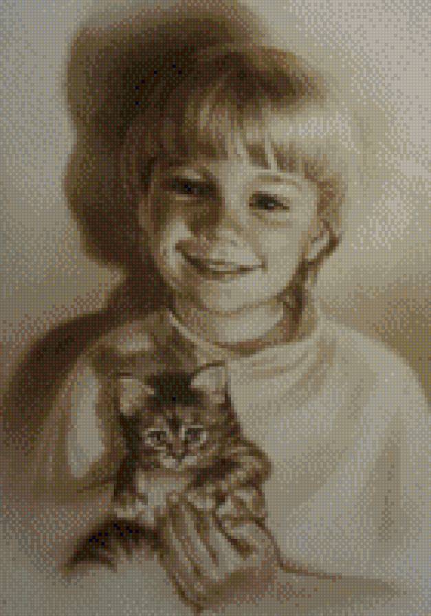 NINO CON GATO - sepia nino, gato - предпросмотр