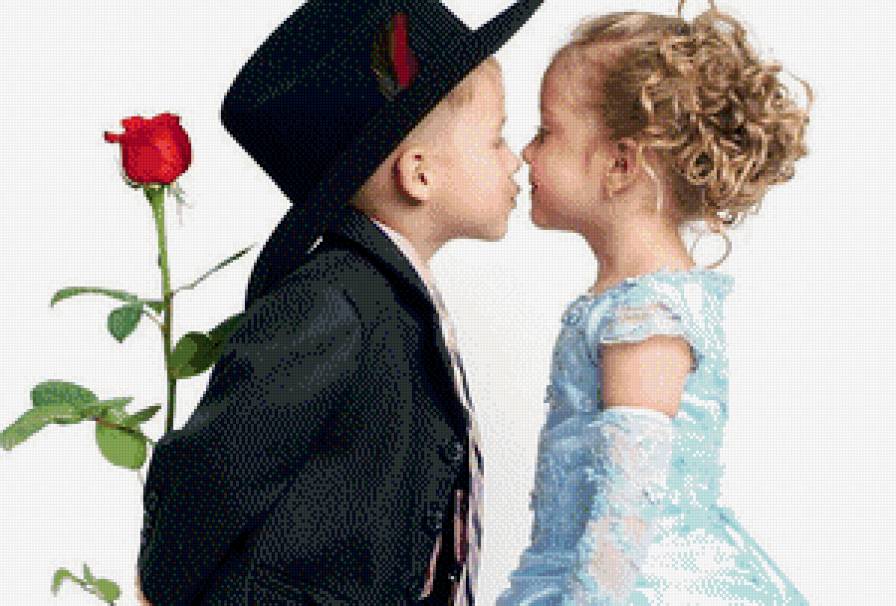 маленький джентельмен - мальчик, девочка, дети, поцелуй - предпросмотр