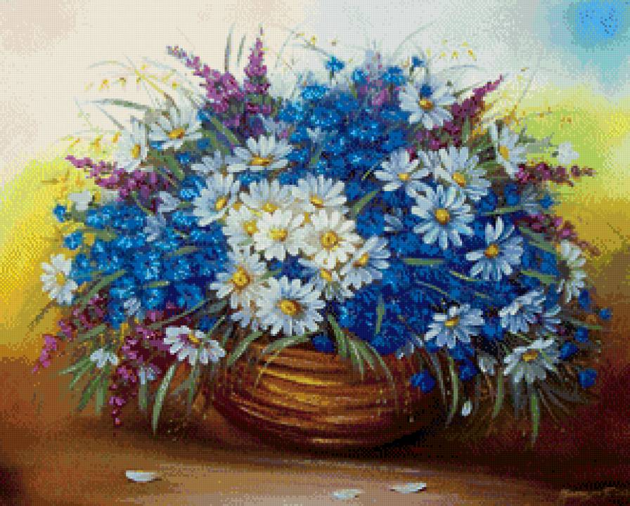 букет полевых цветов - васильки, цветы, ромашки - предпросмотр