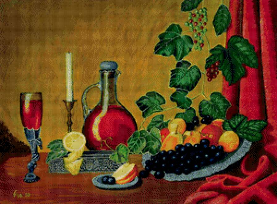 Яркий натюрморт - фрукты, натюрморт, свеча - предпросмотр