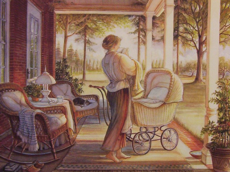 Тихий час - сон, дом, дитя, веранда, ребенок, природа, мать - оригинал