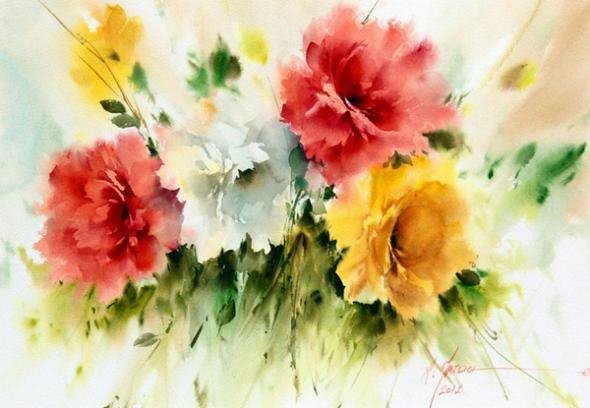 букет - акварель, цветы, букет - оригинал
