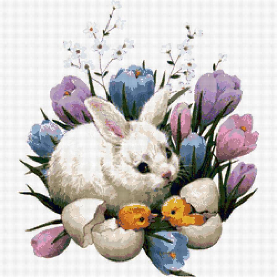 пасхальная - пасха, цветы, кролик, цыплята - предпросмотр