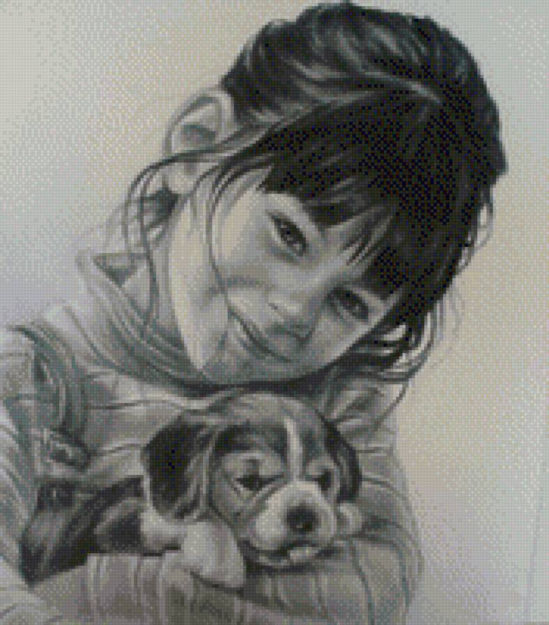 NINA CON PERRO - nina perro sepia - предпросмотр