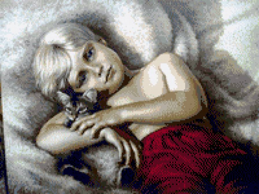 NINO CON GATO A CAMA - nino gato sepia - предпросмотр