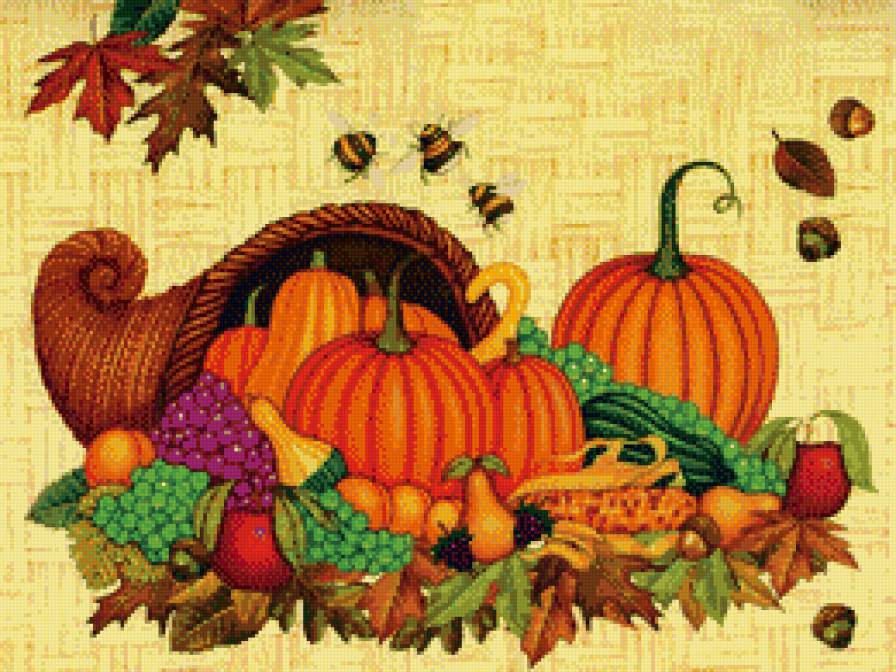 Рог изобилия - натюрморт, овощи, фрукты, тыква, яблоки - предпросмотр