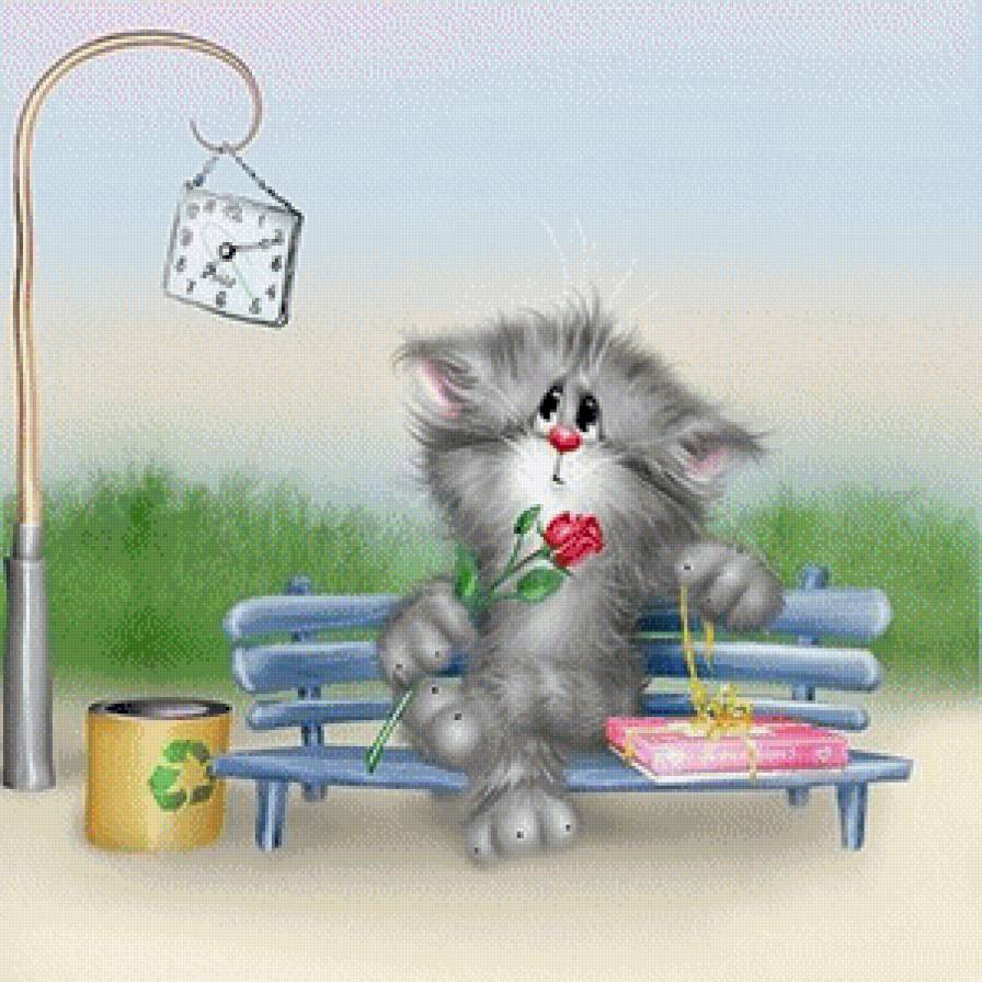 ожидание - котята, часы, свидание, скамейка, время, кот - предпросмотр