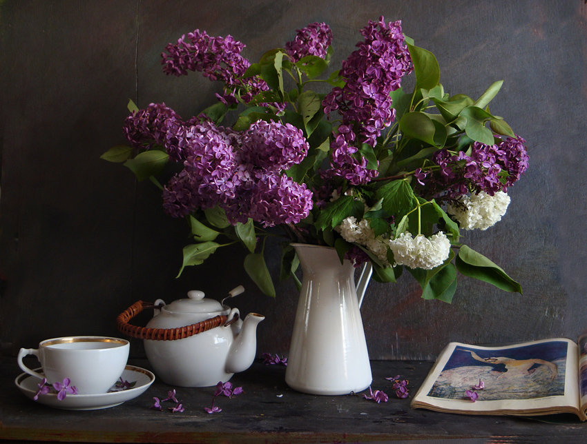 серия "сирень" - цветы.сирень.чашка.чайник - оригинал