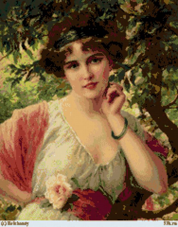 Женский портрет. Эмиль Вернон - эмиль вернон, роза, сад, женщина, зеленый, портрет - предпросмотр
