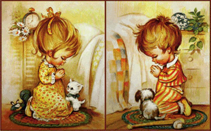 молитва - малыш, оберег, молитва, диптих, ретро, детская, ребенок, винтаж - предпросмотр